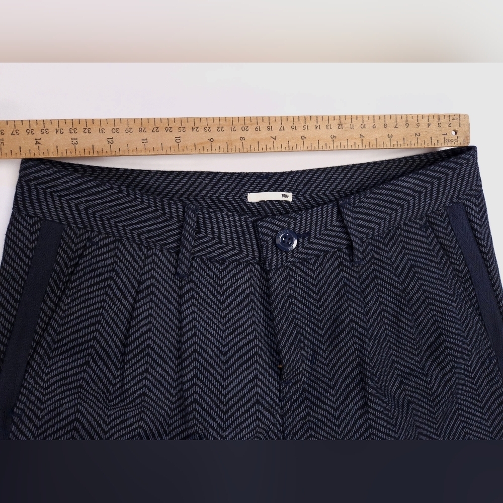 Levi's Herringbone Navy Blue Cropped Pleated Button Cuffed Riding Pants Size 26 - Picture 5 of 16